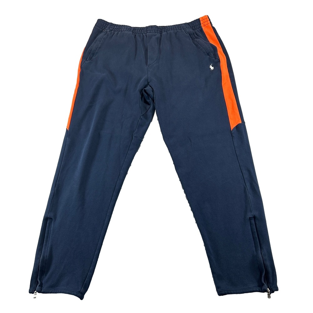 Polo Ralph Lauren Track Pants Mens XL Navy Orange Side Stripe Ankle Zip Joggers